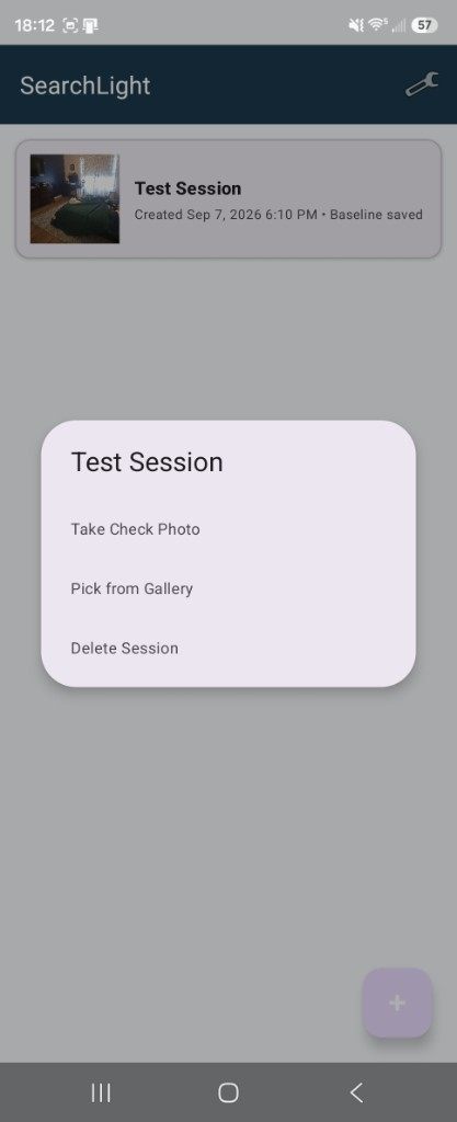 Session menu with Take Check Photo