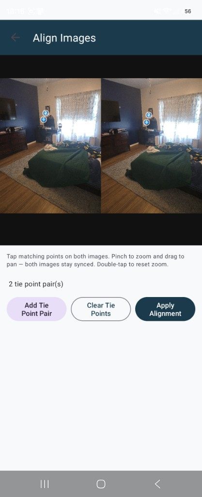Manual tie points on two photos