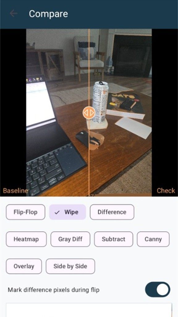 Wipe comparison of a table